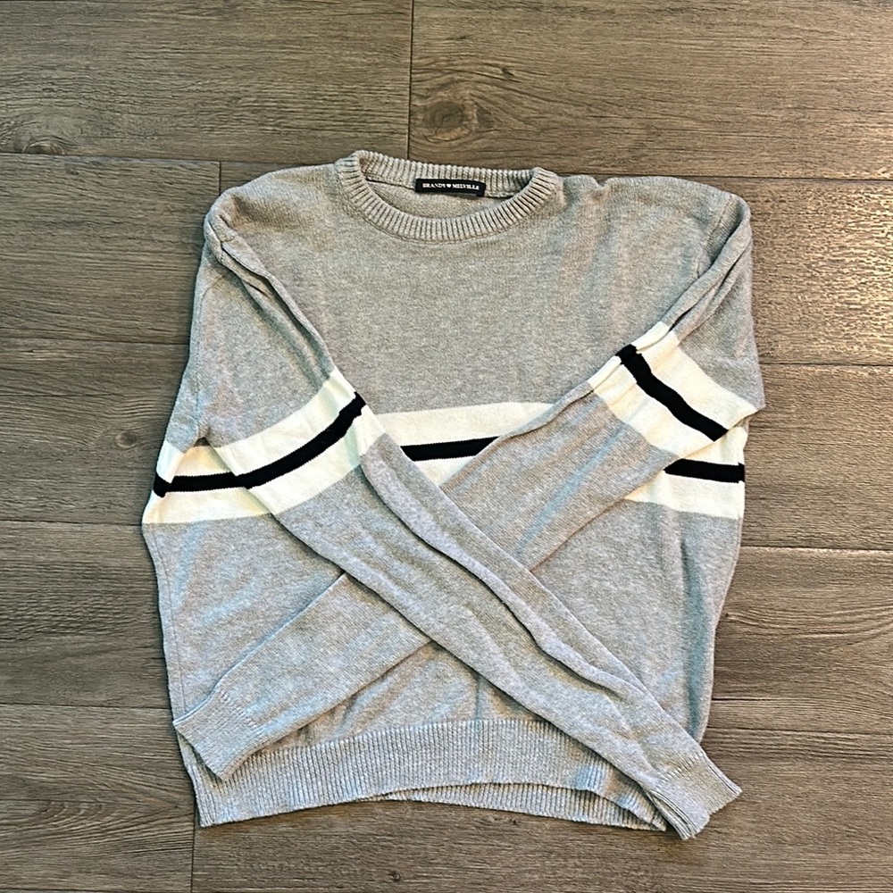 Brandy Melville Gray Crewneck Sweater with Stripes